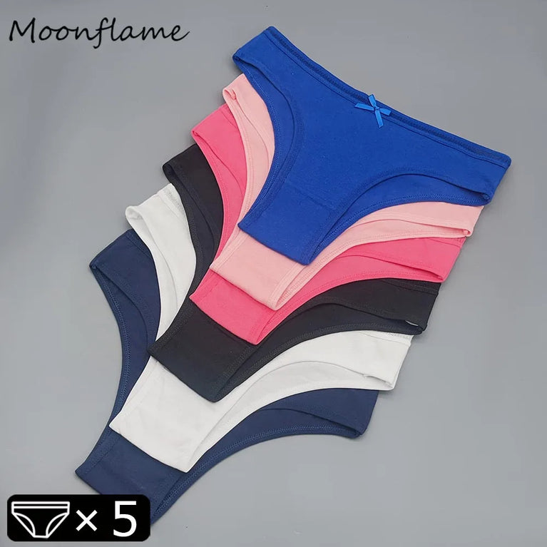 5pc Cotton Bikini Thongs | Low-Waist Brazilian Set