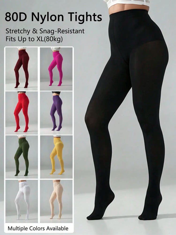 80D Opaque Stretch Plus Size Nylon Tights for Women Multi Color