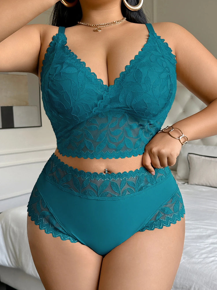 Plus Size Floral Lace Push Up Bra Set – Wireless Sexy Lingerie
