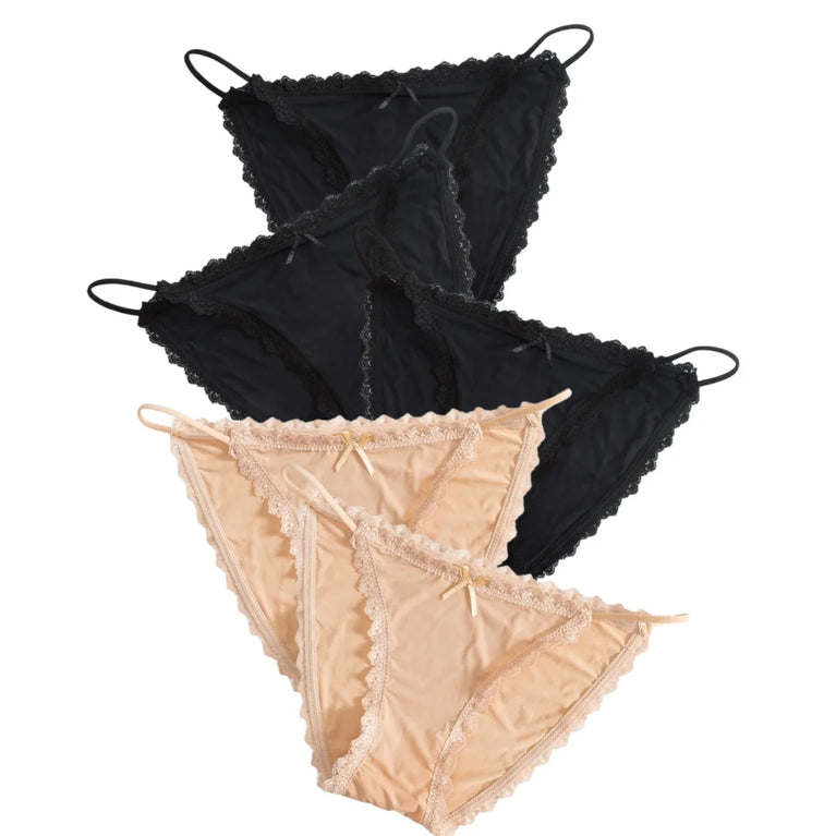 5pc Ice Silk Panties | Lace Trim Brazilian Briefs