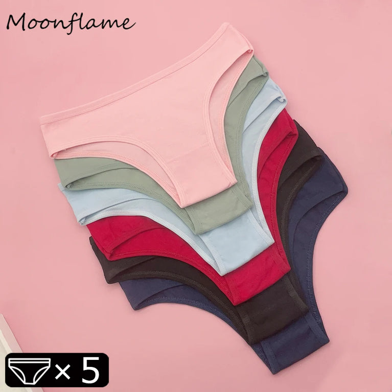 5pc Cotton Bikini Thongs | Low-Waist Brazilian Set