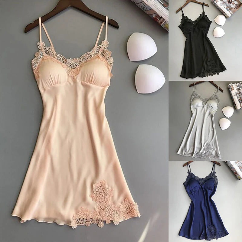 Women’s Sexy Lace Nightdress | Silk-Touch Robe & Briefs Set