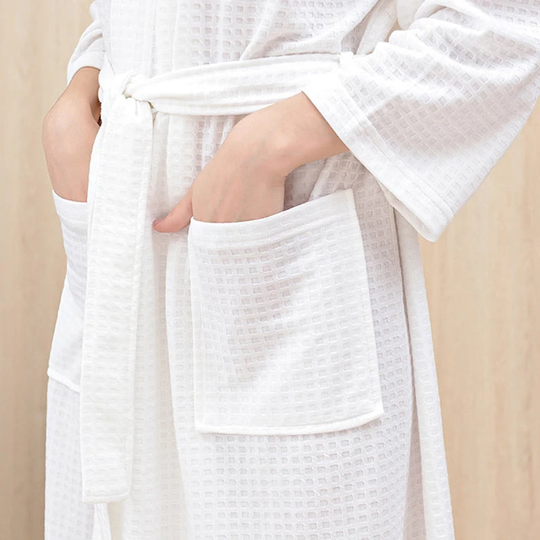 Unisex Waffle Knit Bathrobe – Lightweight Mid-Calf Dressing Gown for Men and Women (Autumn/Summer)