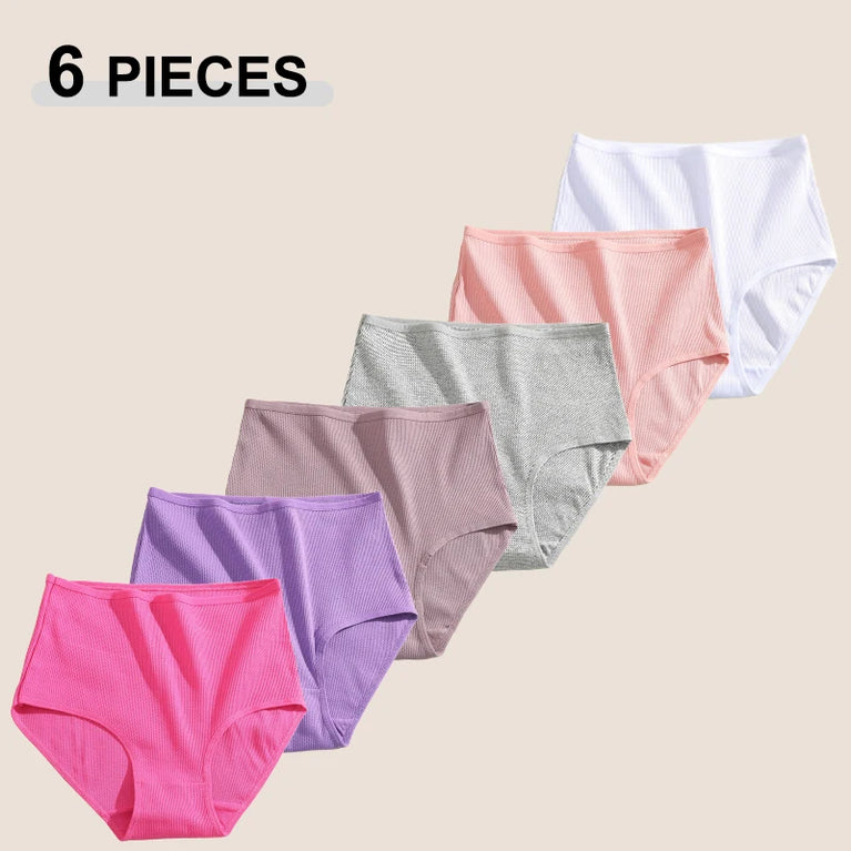 6pc Seamless Cotton Briefs | High-Waist Striped Set