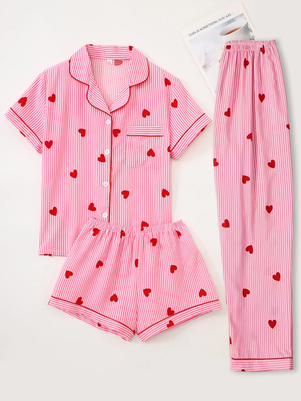 Women’s 3-Piece Pajama Set | Notch Lapel Top, Shorts & Pants