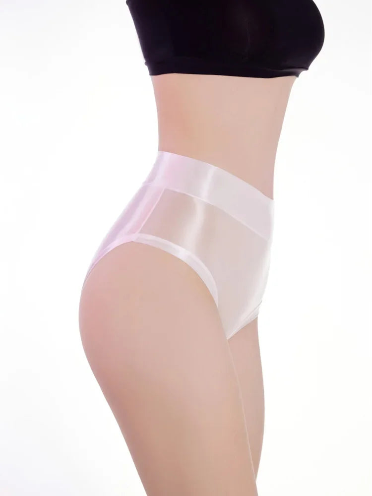 Oil Glossy Sheer High-Waist Briefs – Sexy Ultra-Thin Yoga & Beachwear Panties