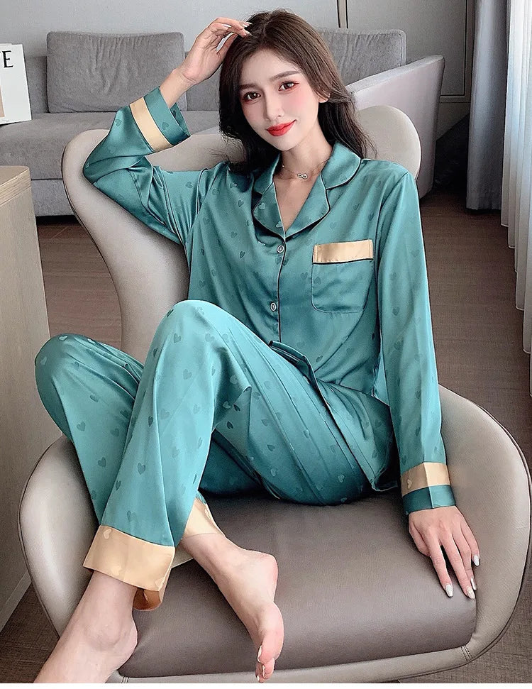 Women’s Ice Silk Animal Print Pajama Set | Autumn 2-Piece