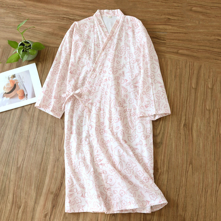 Women's Pure Cotton Floral Robe | Thin Gauze Sleep Gown