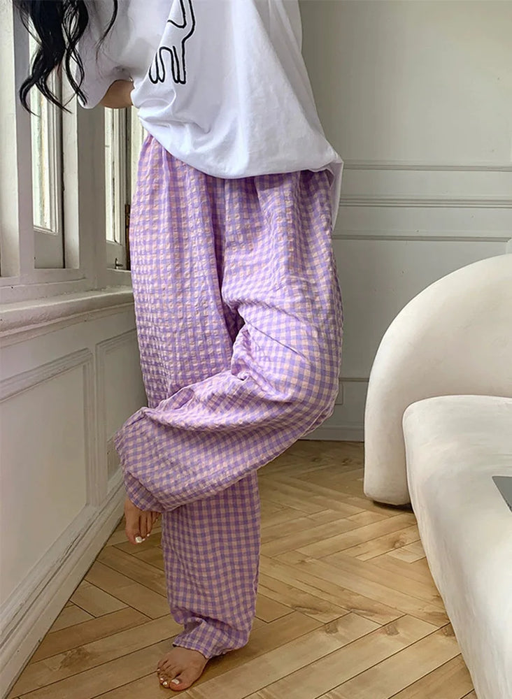 Loose Plaid Pajama Pants | Thin Summer Home Trousers