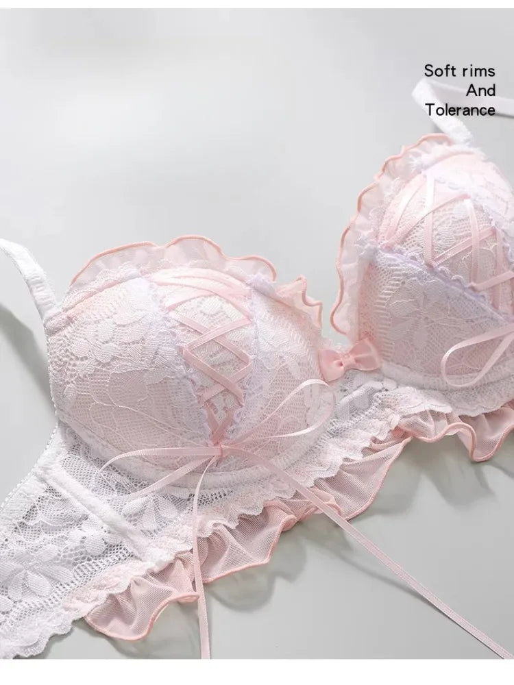 French Butterfly Lace Bra Set | Wire-Free Push-Up Lingerie