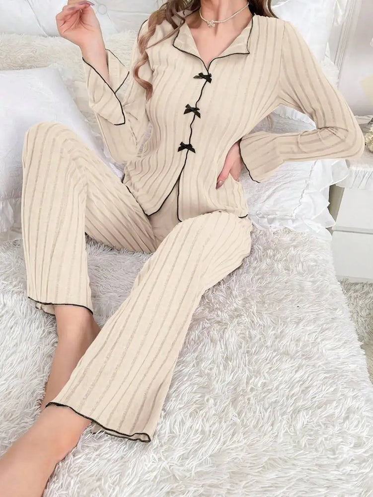 Women’s Knit Pajama Set | Long Sleeve & Ankle Length Pants