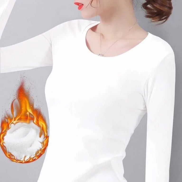 Womens Thermal Velvet T-Shirt | Warm Elastic Winter Base Layer