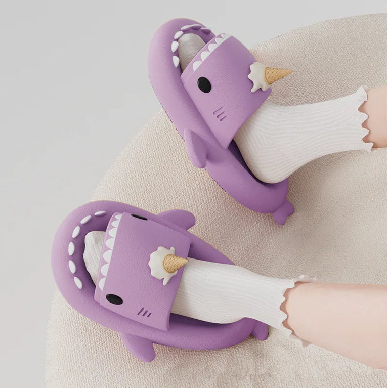 Glow-in-the-Dark Shark Slides | Thick Platform Summer Mules