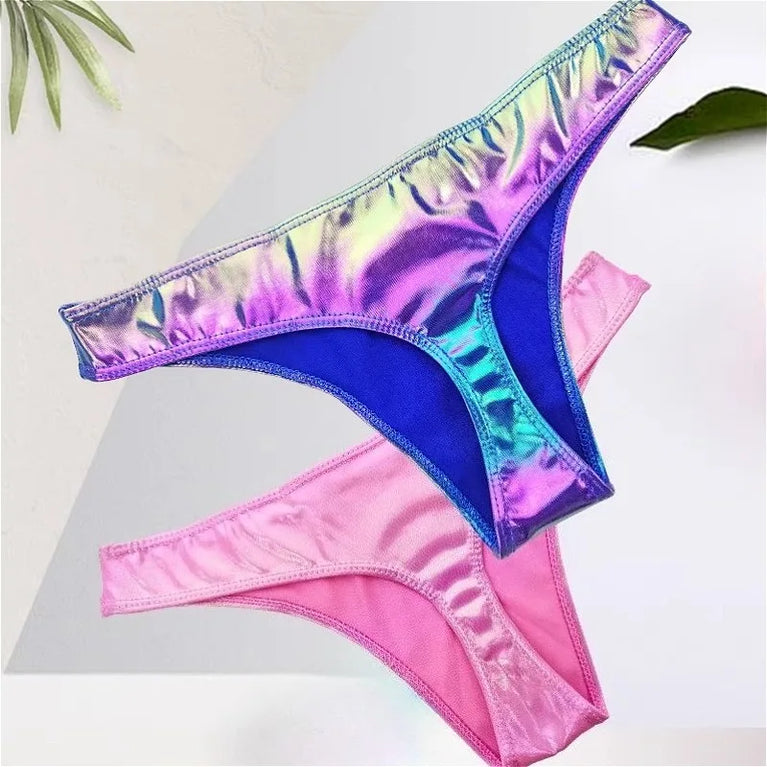 Glossy Gradient Bikini Thongs – Low-Rise Vibrant Swim & Beach G-Strings