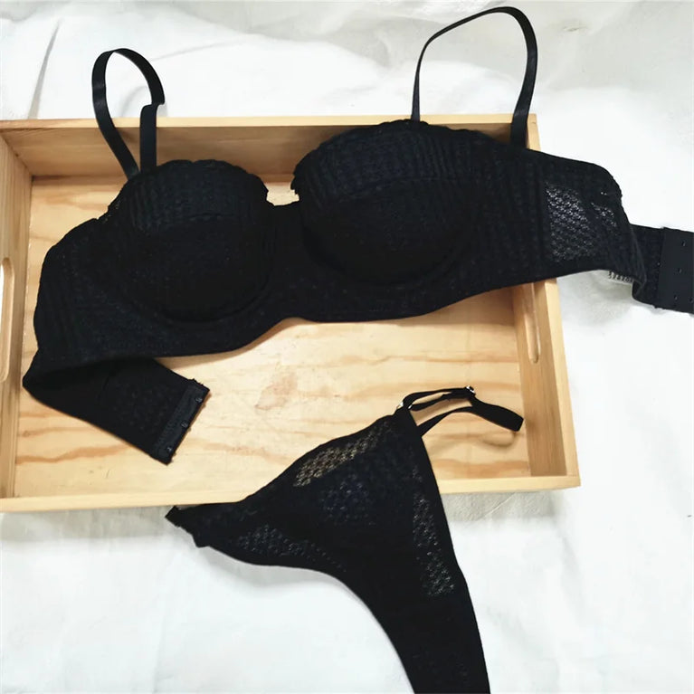 French 1/2 Cup Push-Up Bra Set | Fluorescent Lace Lingerie