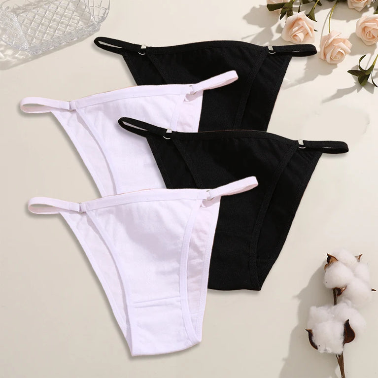 4pc Cotton Briefs | Sexy Metal Ring Low-Waist Set