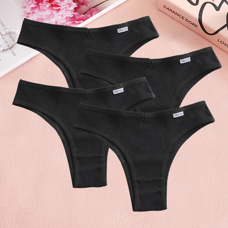 4pc Cotton Ribbed Bikini | Seamless V-Waist Panties