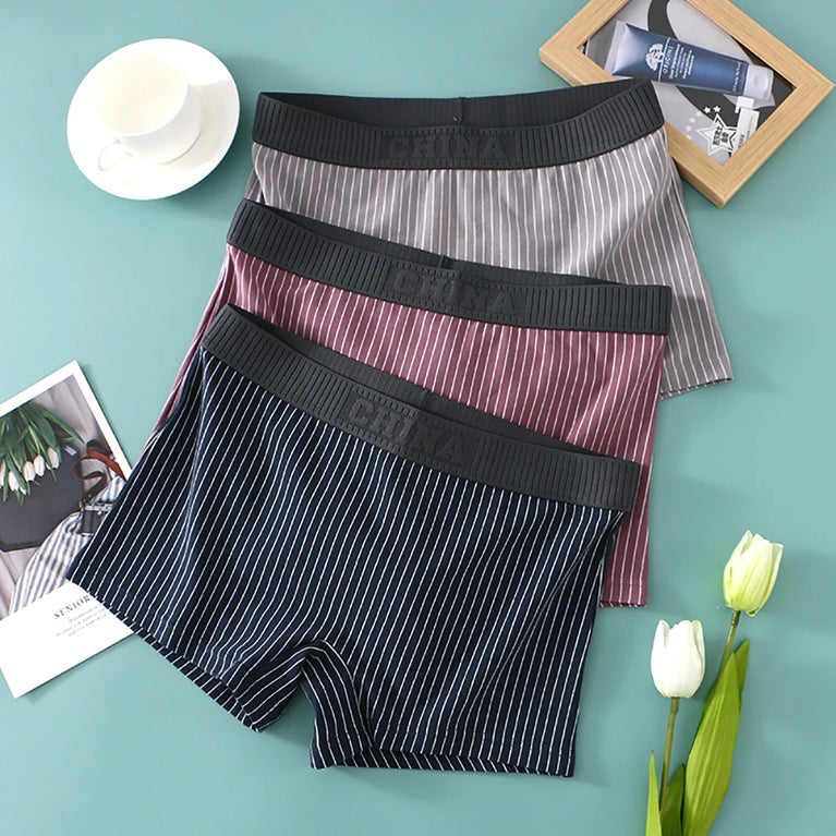 Striped Cotton Boyshorts (3-Pack) – Mid-Rise Breathable Seamless Underwear