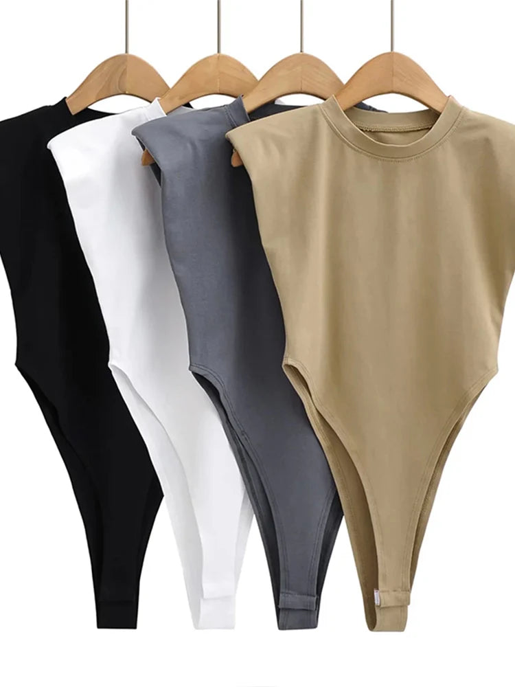 Padded Shoulder Sleeveless Bodysuit | 2026 Summer Bodycon Essential
