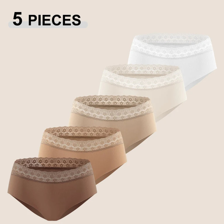 Floral Briefs (5-Pack) – Mid-Rise Breathable Lace-Trimmed Panties