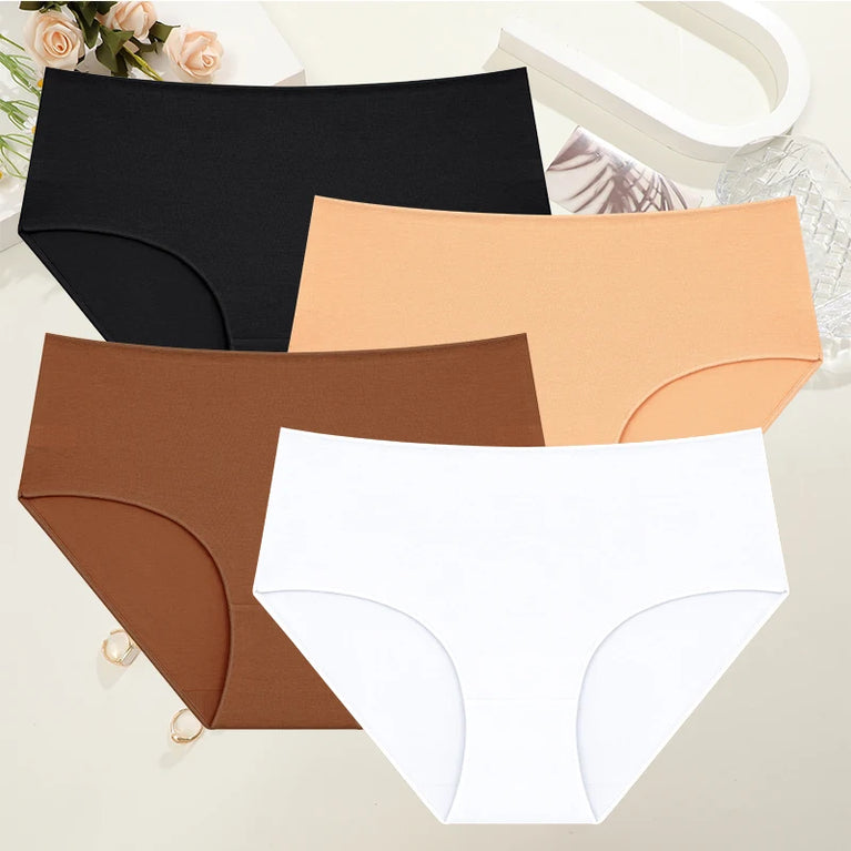 Comfort Cotton Panties (4-Pack) – Mid-Rise Seamless Breathable Briefs