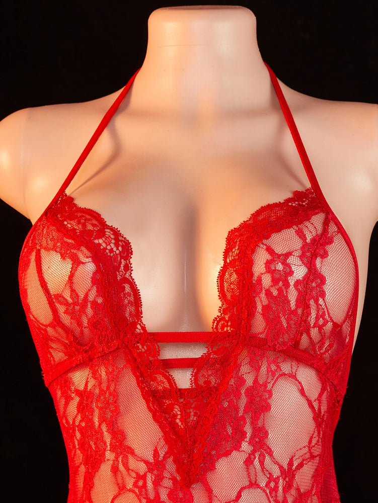 Womens Satin Slip Dress Lace Mesh Mini Nightwear Sleepwear