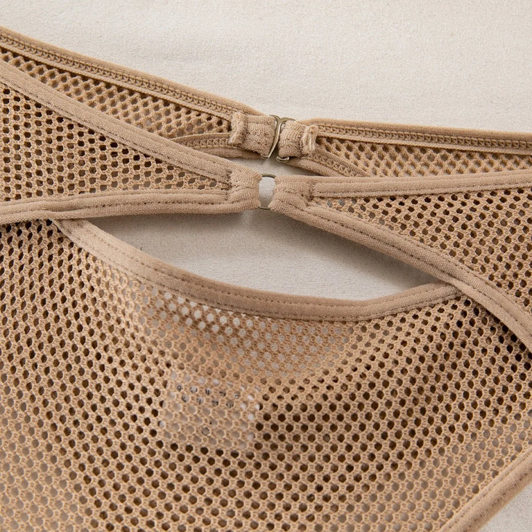 Hollow-Out Mesh Lingerie Set | Khaki See-Through 2-Piece Duo