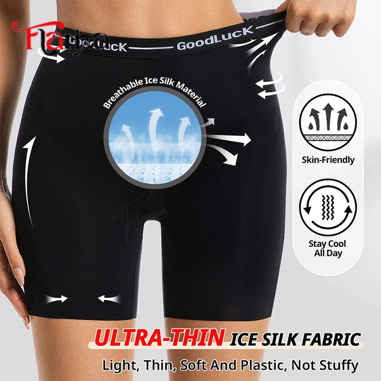High-Waist Ice Silk Safety Shorts | Anti-Chafing & Invisible Under-Dress Boxer