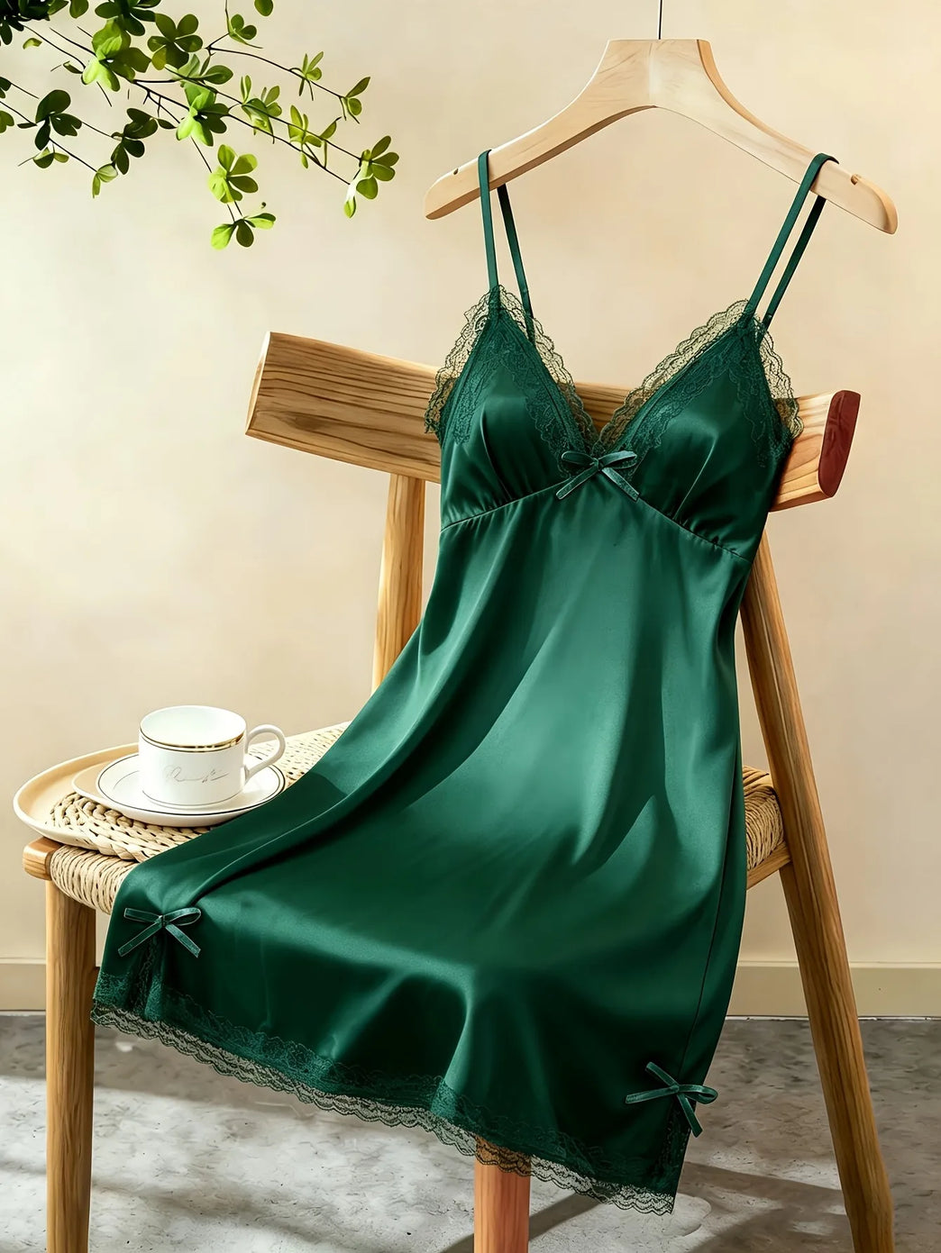Womens Satin Slip Dress Lace Nightgown Mini Sleepwear Dress