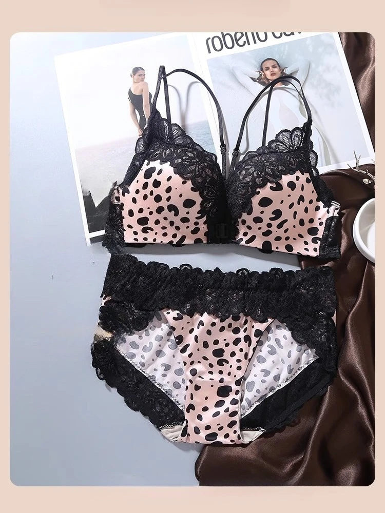 Leopard Print Bra Set | Wireless Push-Up Lingerie