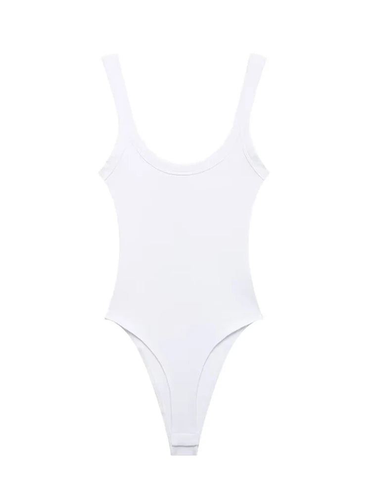 Ribbed Backless Bodysuit | Sexy O-Neck Snap Playsuit