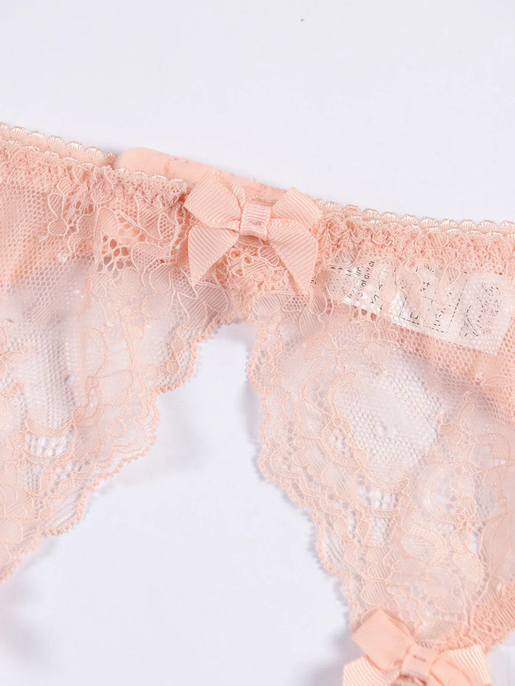 Seamless Floral Lace 4-Piece Lingerie Set – Sexy Underwire Bra & Robe