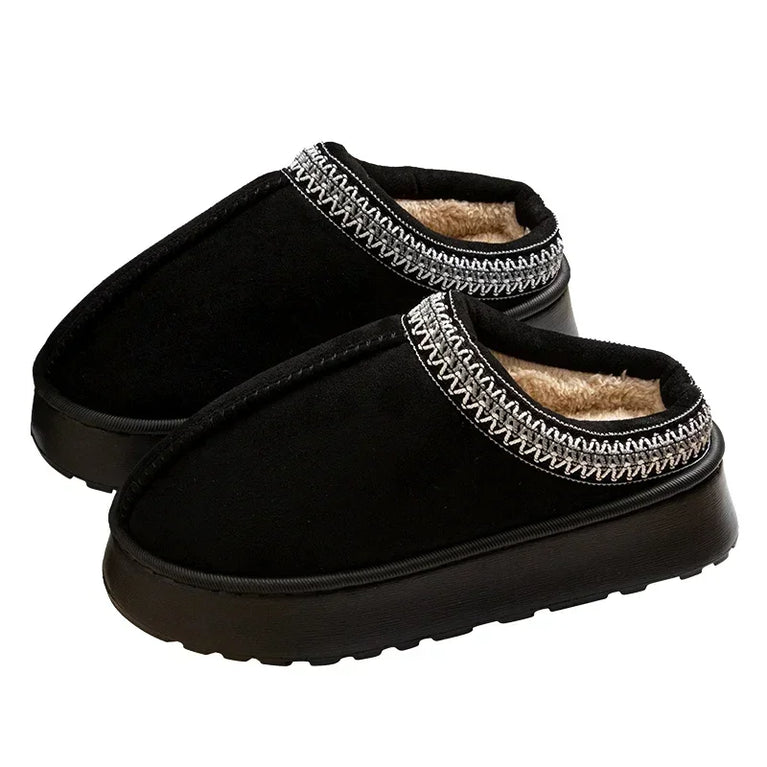 Warm Winter Plush Slippers | Embroidered Anti-Slip Home Shoes