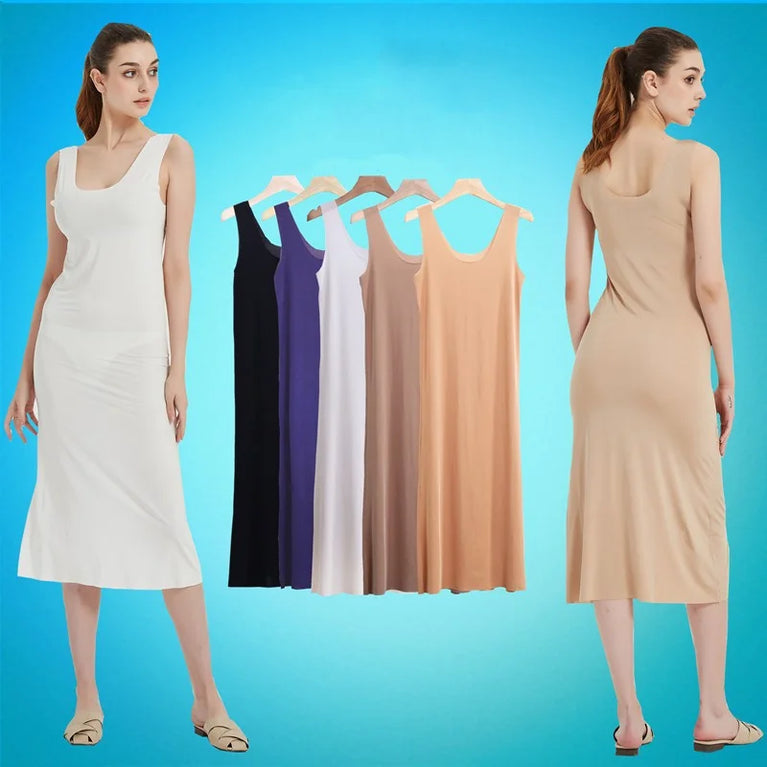 Long Ice Silk Midi Slip | Plus Size Seamless Underdress