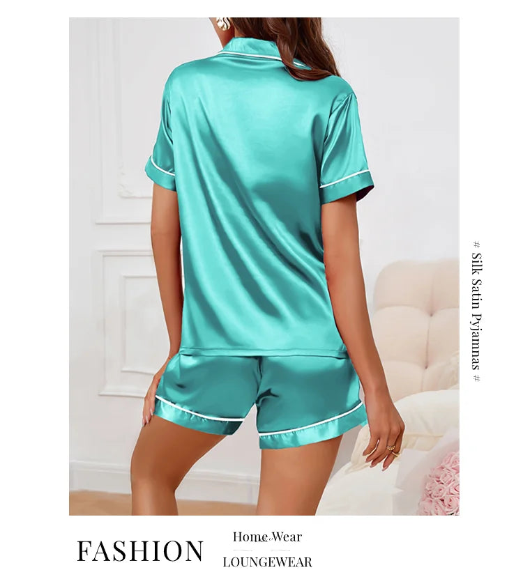 Luxury Satin Pajama Set | Short Sleeve Lapel Home Suit