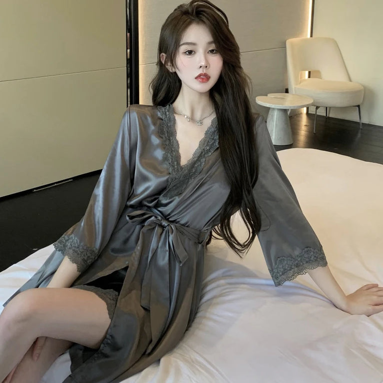 Tagkita French Lace Satin Set | V-Neck Short Sleepwear Duo