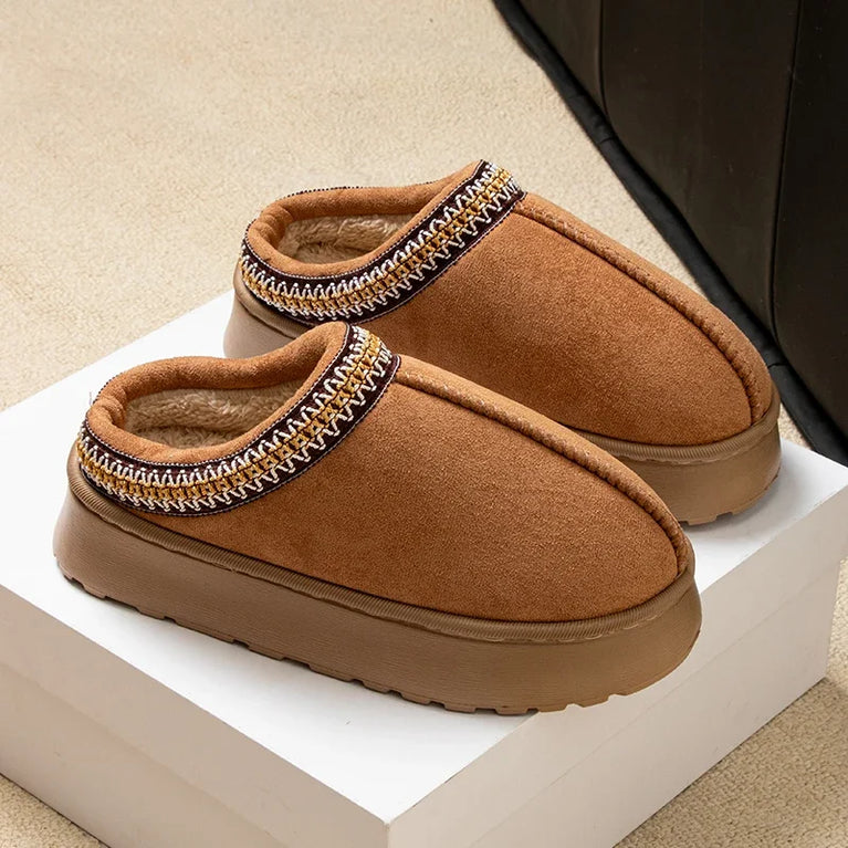 Warm Winter Plush Slippers | Embroidered Anti-Slip Home Shoes