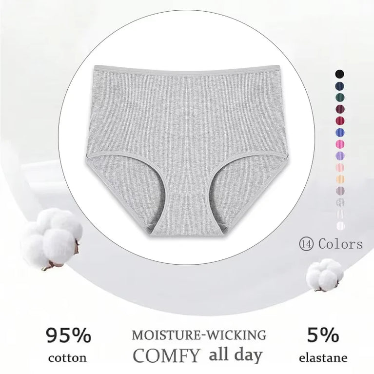 6pc Seamless Cotton Briefs | High-Waist Striped Set