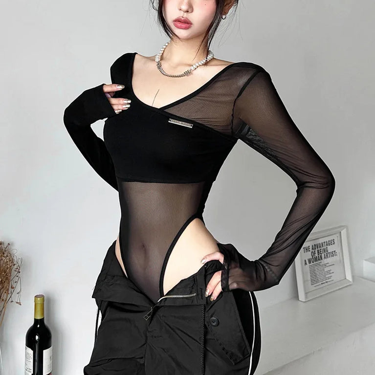 Long Sleeve Bodysuit | Sexy V-Neck Bodycon