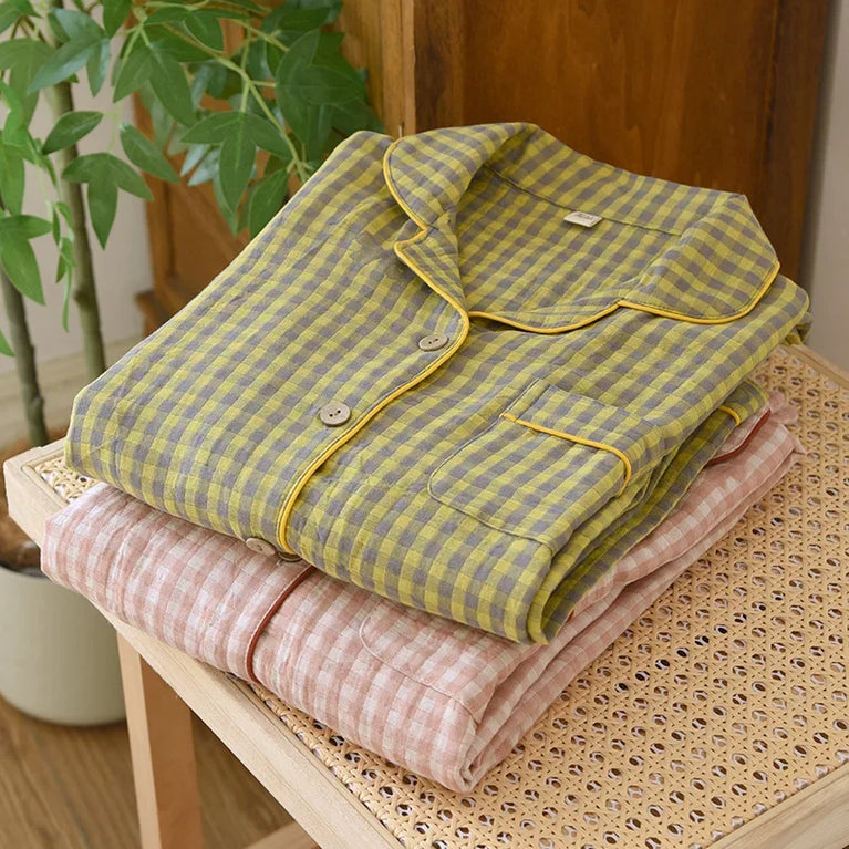 Women’s Cotton Plaid Pajamas | Pink & Green Checkered Set