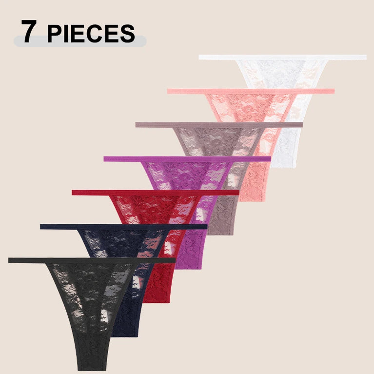 7pc Lace G-Strings | Floral Low-Rise Sexy Thongs