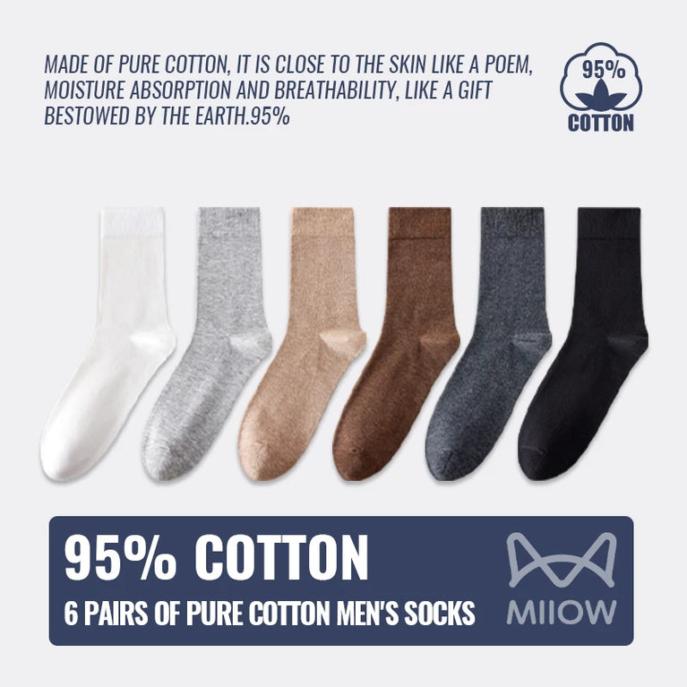 92% Pure Cotton Crew Socks | 6-Pack Antibacterial Set