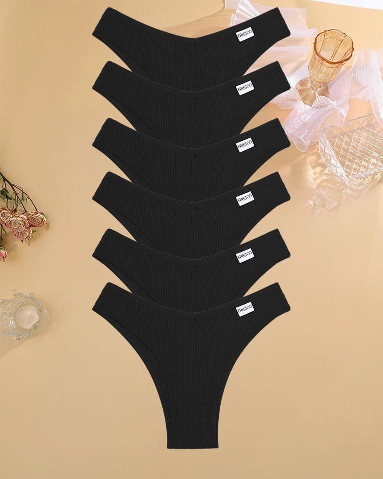6pc Waffle Cotton G-String | V-Waist Brazilian Set