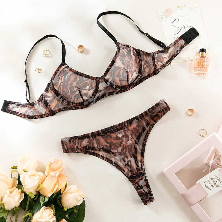 Push-Up Mesh Bra & Brief Set | Transparent Applique Lingerie