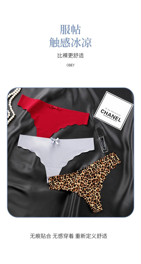 Seamless Low-Waist G-String Set | Leopard Pattern Cotton-Lined Thongs