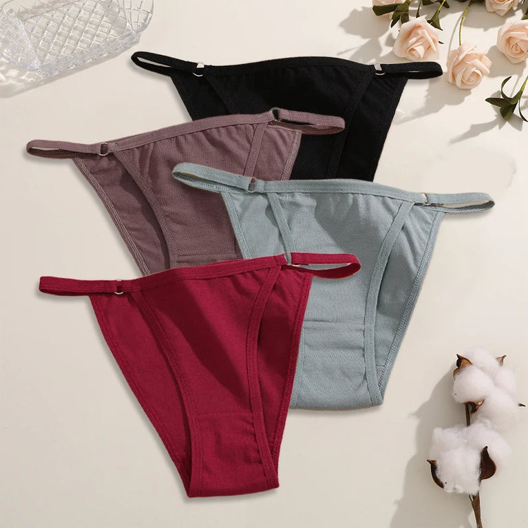 4pc Cotton Briefs | Sexy Metal Ring Low-Waist Set
