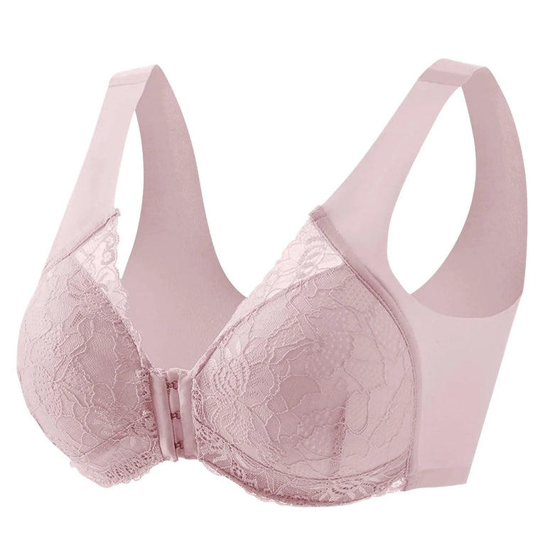 Lace Front-Buckle Vest Bra – Seamless Wireless "Gather" Support