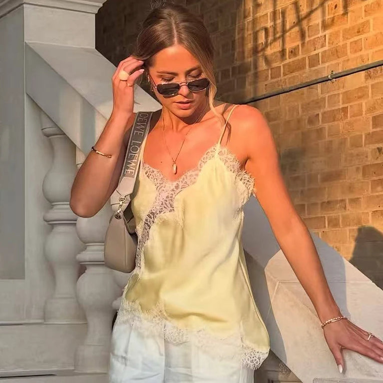 Asymmetrical Satin Slip Top | Chic Y2K Lace Camisole