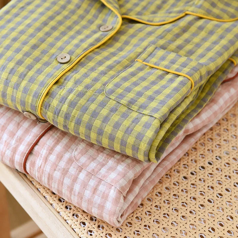 Women’s Cotton Plaid Pajamas | Pink & Green Checkered Set