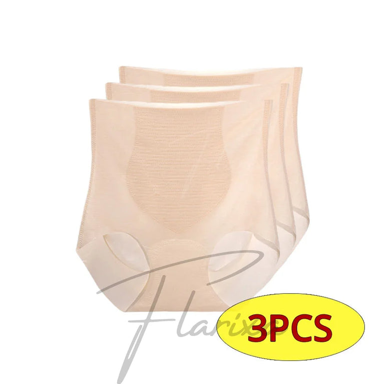 Seamless High-Waist Briefs (3-Pack) – Breathable Ice Silk & Silk Protein Shapewear